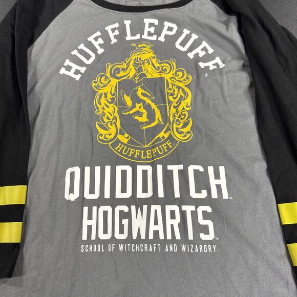 Harry Potter Shirt Hufflepuff Quidditch Womens XL 3/4 Sleeve Gray - Picture 2 of 8